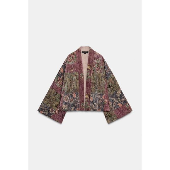 ZARA FLORAL PRINT VELVET KIMONO - Picture 1 of 7